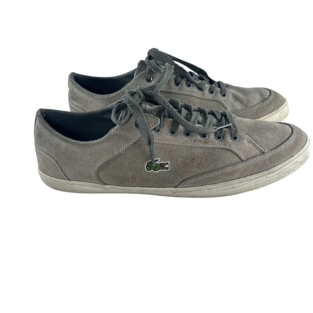 LACOSTE Mens Sneakers Size‎ 11.5 Gray Suede Casual Shoes Lace Up Style